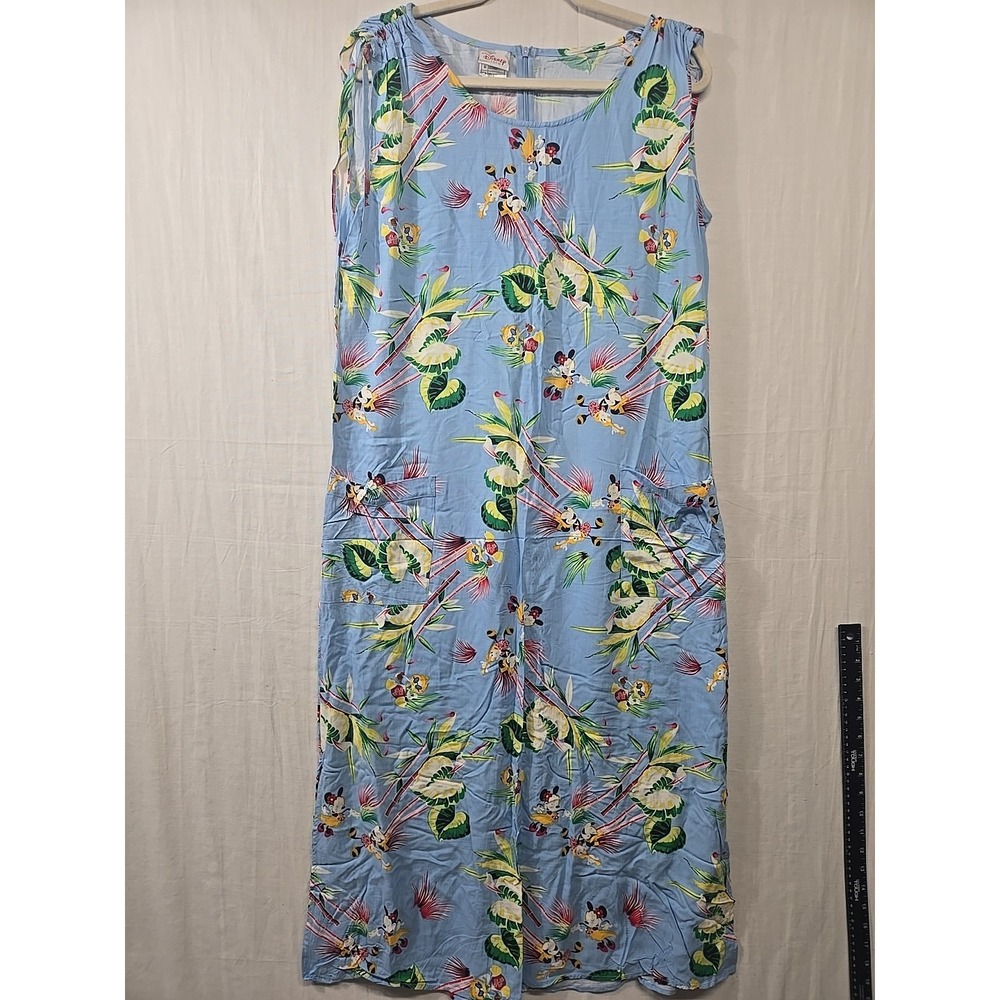 Disney Store Vintage Mickey & Minnie Hawaiian Blue Maxi Dress Women's Size L - Picture 1 of 9
